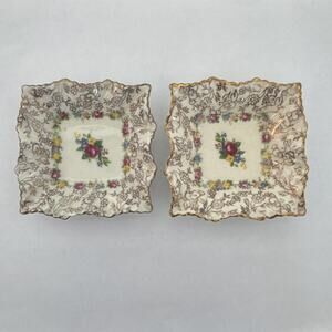 VTG James Kent Longton England‎ 2 Pin Dish Ruffle Edge Trinket Dish Floral Roses
